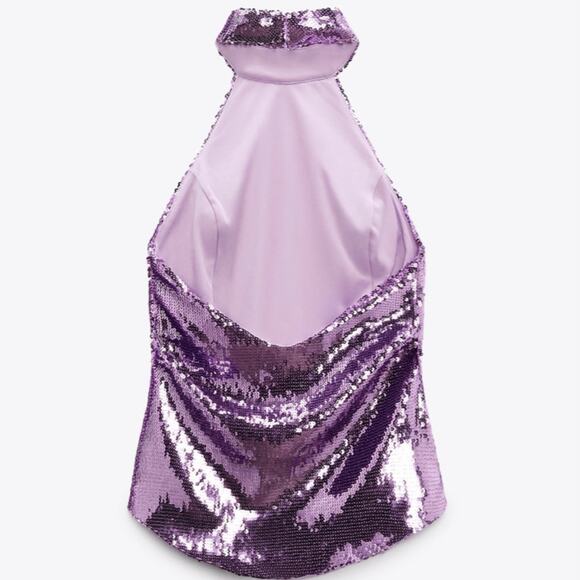Zara Lilac Sequin Halter Top Size Small - Picture 5 of 5
